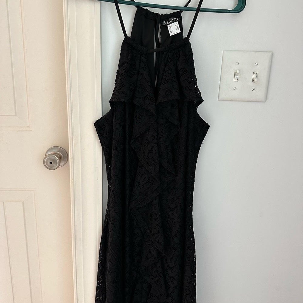 Venus Black Lace Ruffle Front Dress Size M
